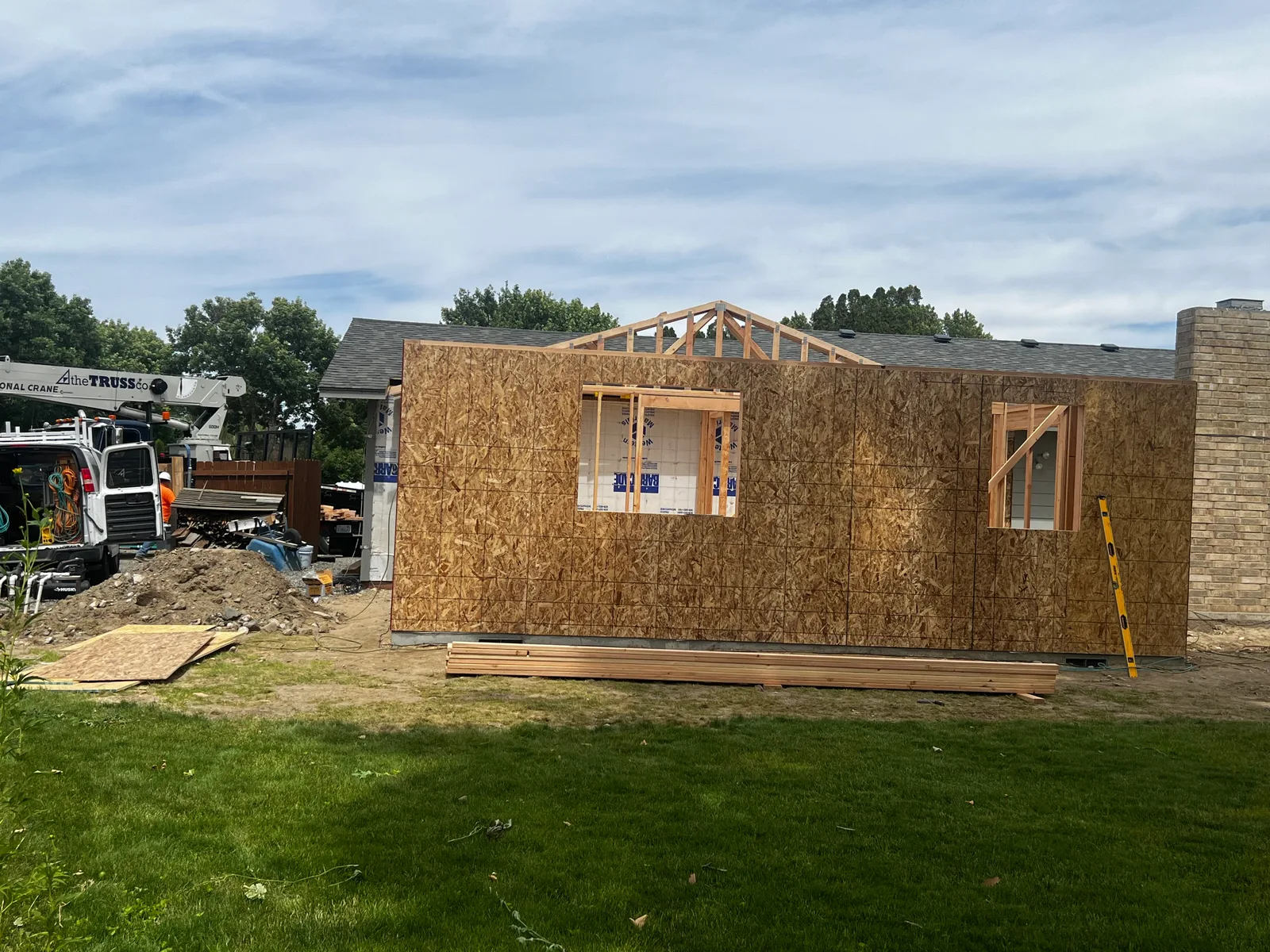 ADU wall framing with truss crane on site